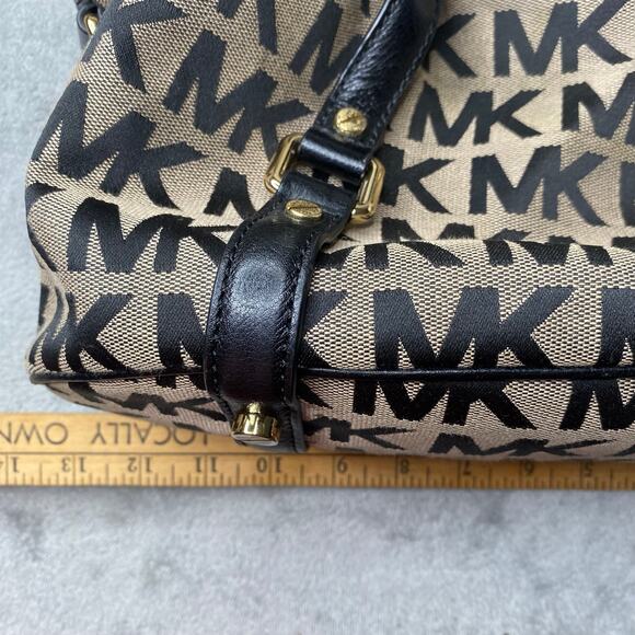Michael Kors Signature Jacquard Bedford Satchel no Crossbody strap black tan - Picture 7 of 9